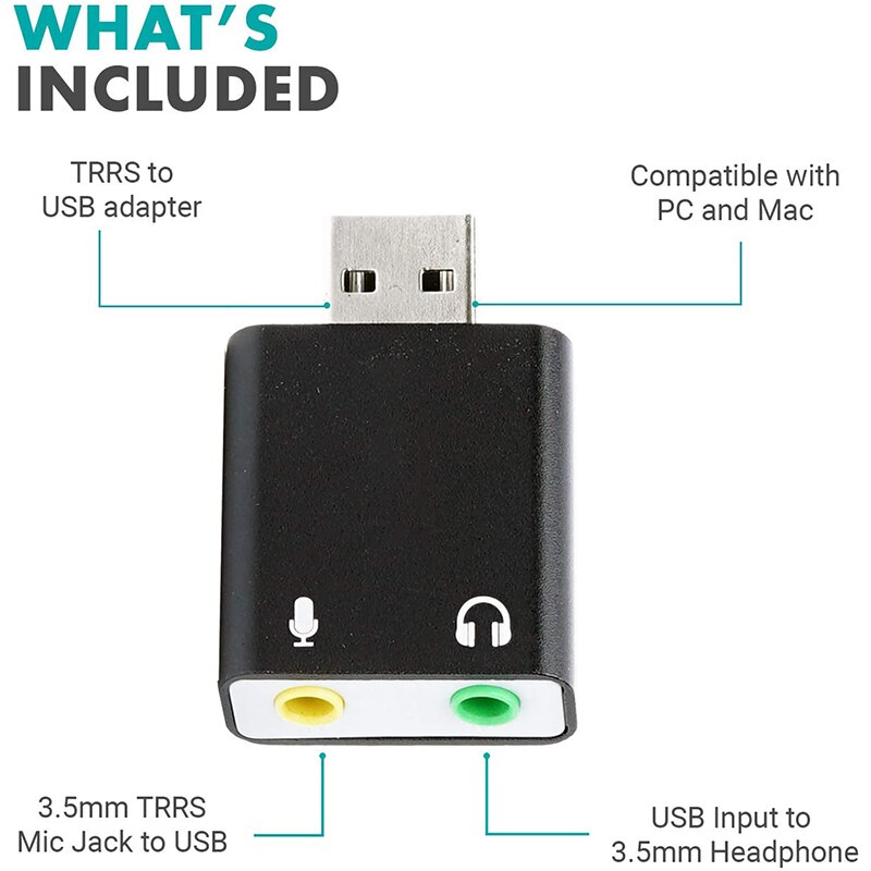 Microfono TRS da 3.5mm a USB 2.0 adattatore Audio esterno per scheda Audio Stereo per PC e Mac ingresso USB a cuffie TRS da 3.5mm