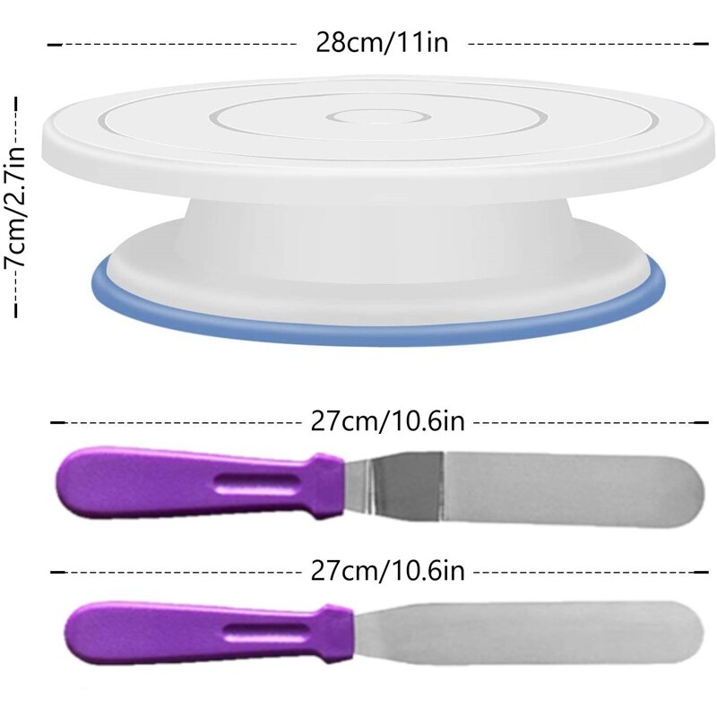 Rotating Cake Stand with 2 Icing Spatula,Cake Decorating Tool Supplies with 3 Icing Smoother,Cake Spinner for Decorating