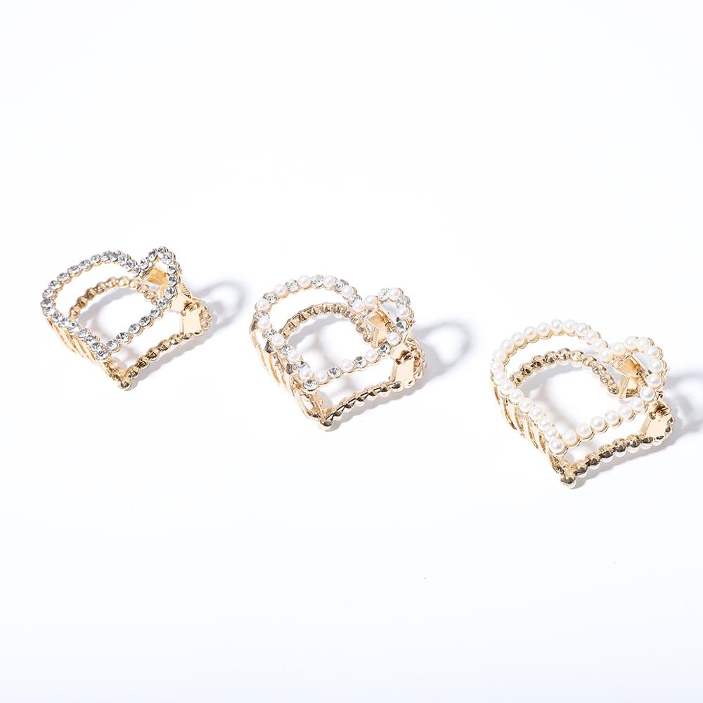 1PcFashion Geometric Imitation Pearl Hair Clips Hair Claw Crab Crystal Retro Heart Shape Hairpin Hair Accessories For Women Girl