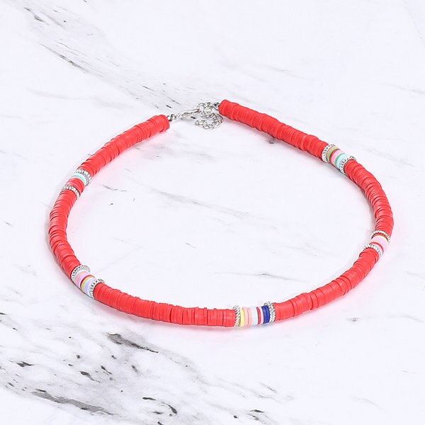 G. Ycx 6 Mm Strand Heishi Kralen Kraag Kettingen Regenboog Gestreepte Polymeer Klei Strand Surfer Ketting Choker Voor Vrouwen Meisje: red