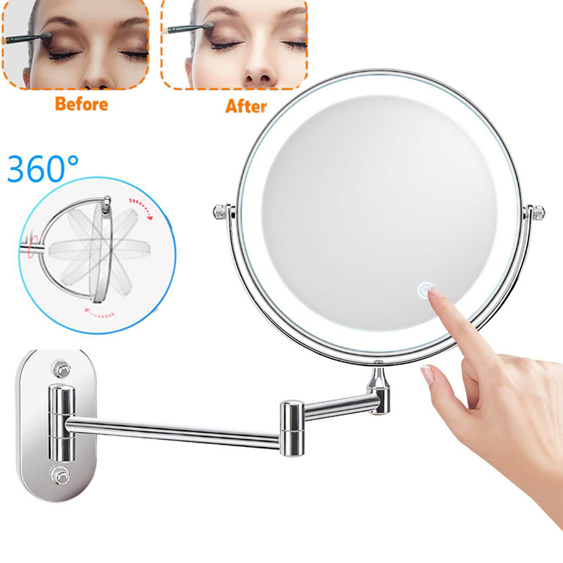 8 inch Wall Mounted Led Makeup Mirror 10X Magnifying Touch Bright Adjustable Bathroom Wall Mirrors Double Sided Vanity Mirror