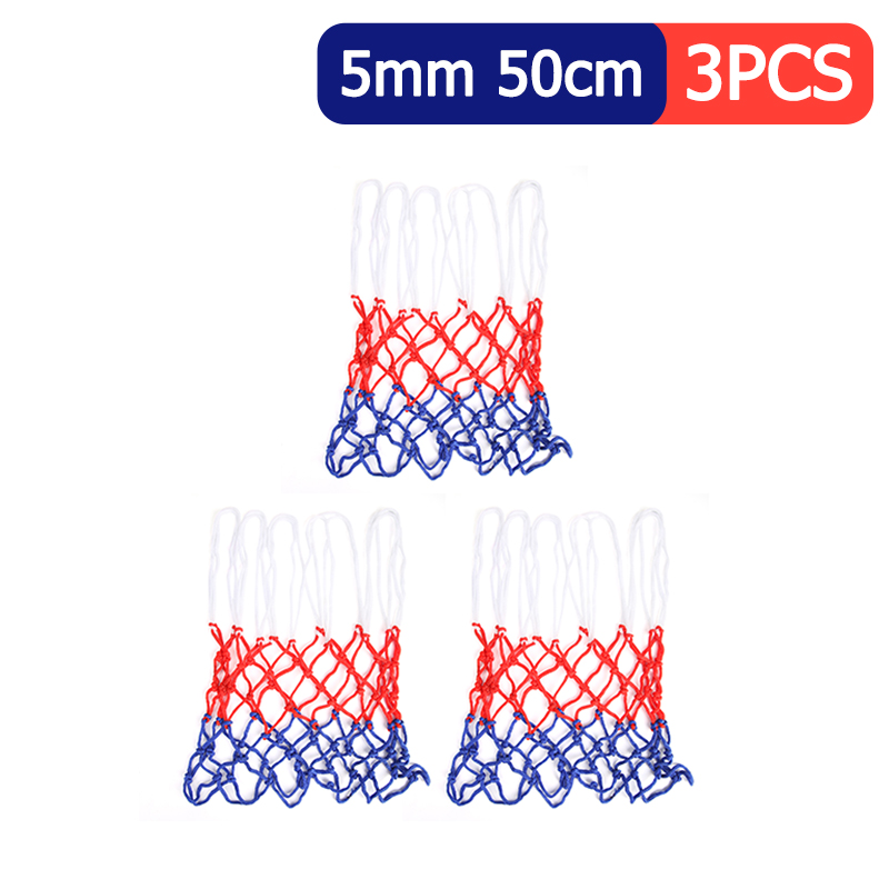 Basketballnett allværs basketballnett rød+hvit+blå trefarget basketballkurvenett drevet basketballkurve kurvkantnett: 1 stk 5mm 50cm