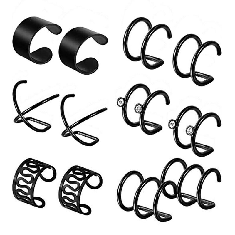 6 Pairs Stainless Steel Ear Clips Non Piercing Earrings Hoop Ear Cuffs Ear Clips: BK