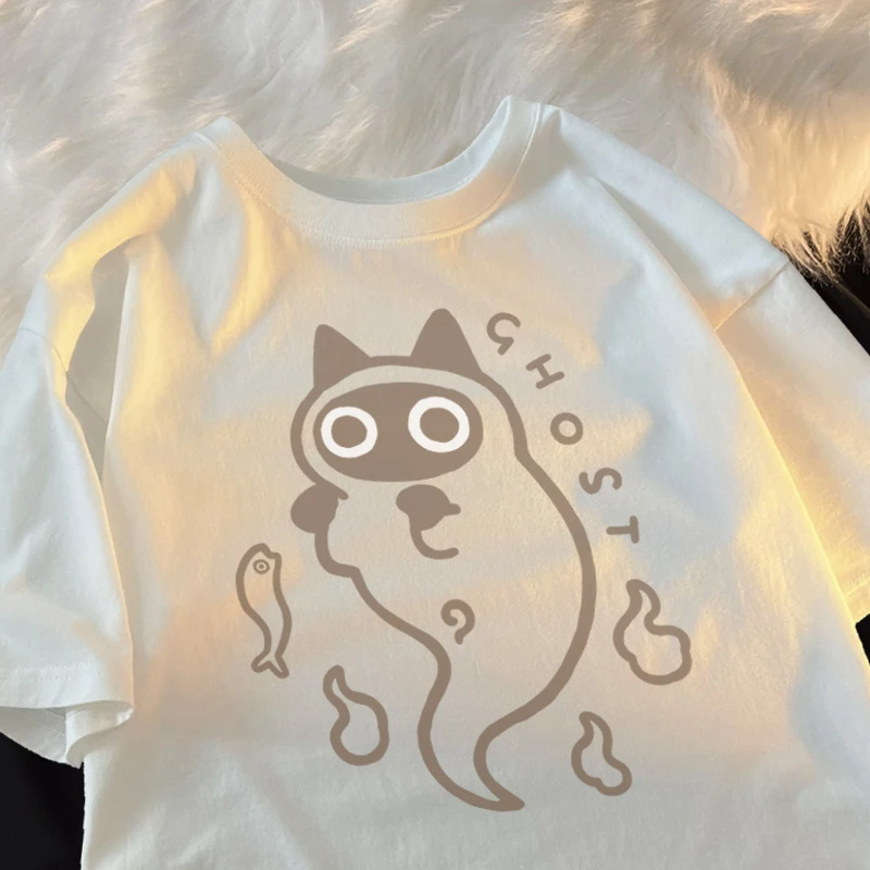 Ghost Cat Los T-shirt met korte mouwen voor dames Origineel Japans modemerk Paar Pure Cat Transparant Ghost Cat: S / Blauw