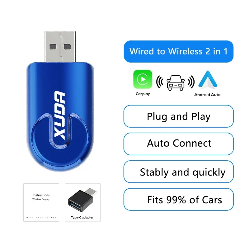 Adaptador de conexión automática para coche, dispositivo inalámbrico 2 en 1 con cable a Dongle inalámbrico, Bluetooth 5,0, Plug & Play, Mini AI Box: Gris