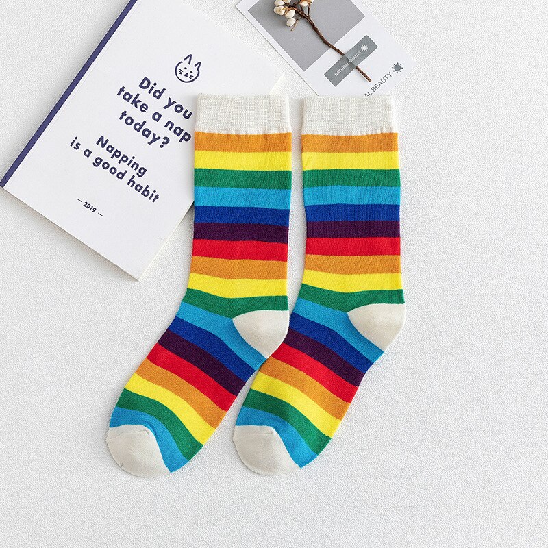 RMSWEETYIL Colorful Striped Rainbow Socks Womens Pride Neon Crazy Novelty Fun Cotton Ladies Girls Funny Casual Dress Crew Sock: Socks 03