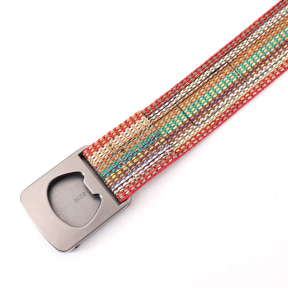 Ceinture ethnique rayée de pour hommes et femmes, en alliage résistant à l&#39;usure, boucle à dégagement rapide, queue en cuir décontractée