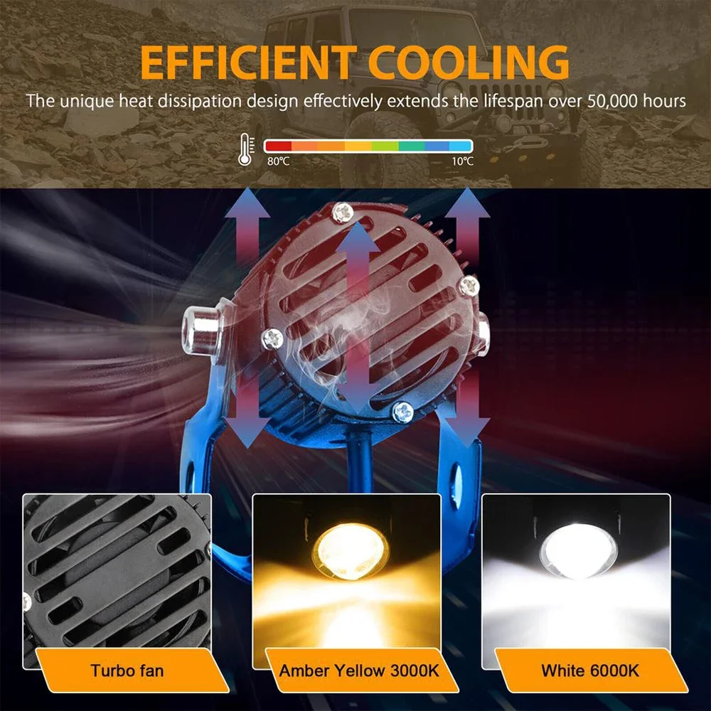 Faro LED para motocicleta, bombillas de trabajo para Moto, focos para coche, lente de proyector, punto de doble Color, accesorios de luz antiniebla auxiliar