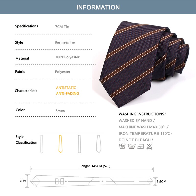 Gentleman Business Ties 7CM Brown Striped Tie For Men Business Work Necktie Male Formal Neck Tie