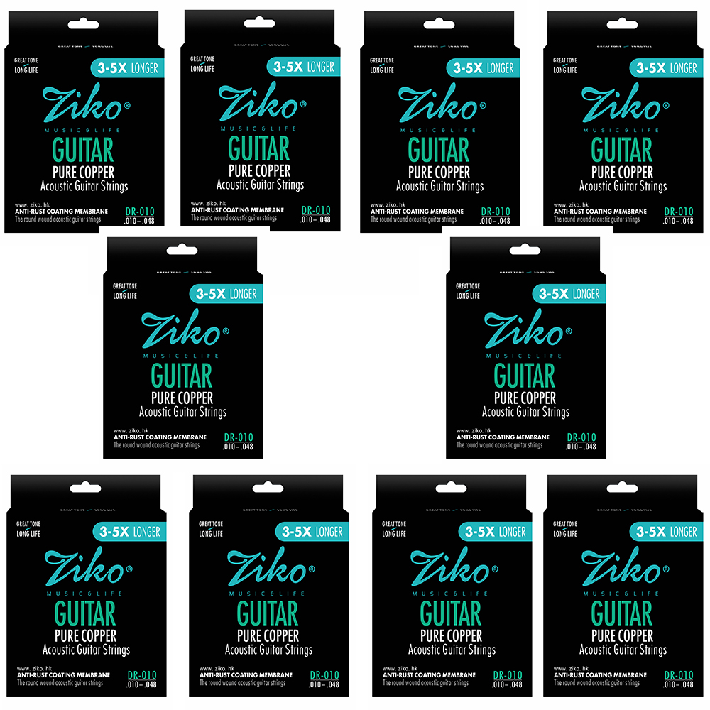 ZIKO – cordes de guitare acoustique en acier au carbone, noyau en alliage Hexangon, ensemble de 6 cordes en laiton profond DR 010 011 012, accessoires pour débutants: Gris foncé