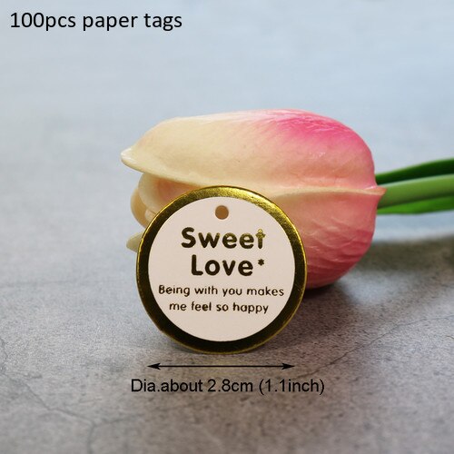 100 st mini rund etikett guld silver stämpling söt kärlek bakning kaka papperslåda taggar etikett bröllopsfest dekoration: 100 st guld