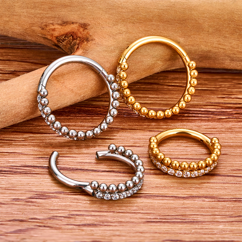 Piercing de titanio G23, doble capa, Triple pila, anillo de nariz de circón con bisagras, cartílago de hélice CZ, Clicker de tabique de cartílago pequeño