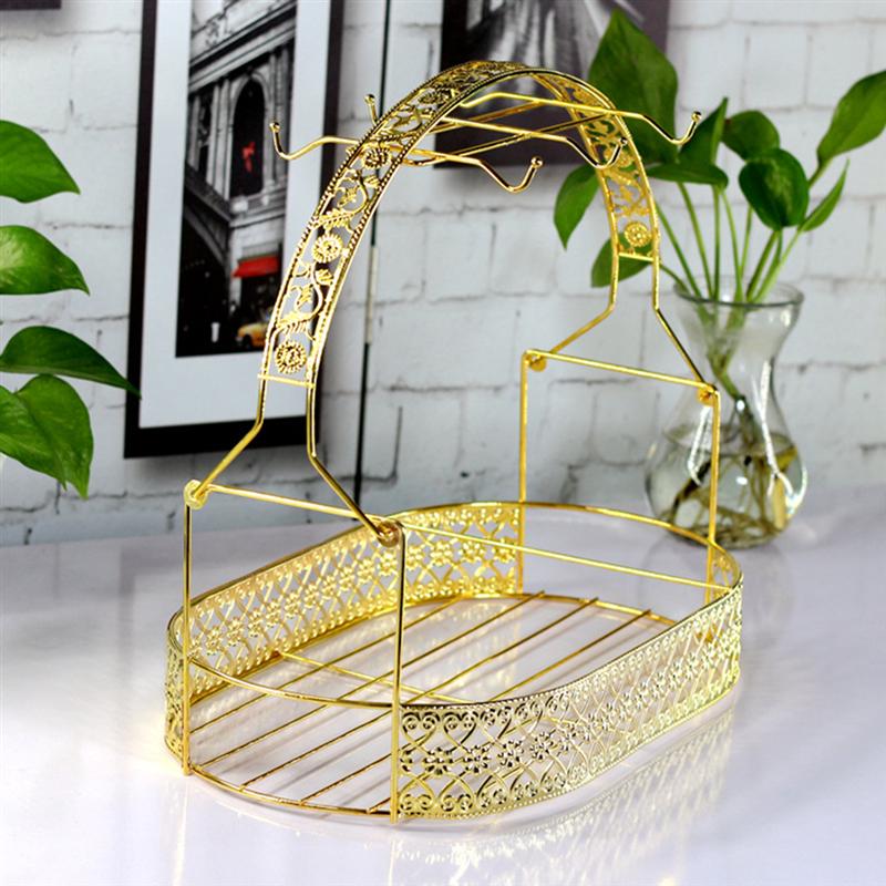 Keramik Tassen Regal Europäischen Stil Kaffee Tasse Gestell Tasse Organizer Geschnitzt Schmiedeeisen Beschichtung Lagerung Korb (golden)