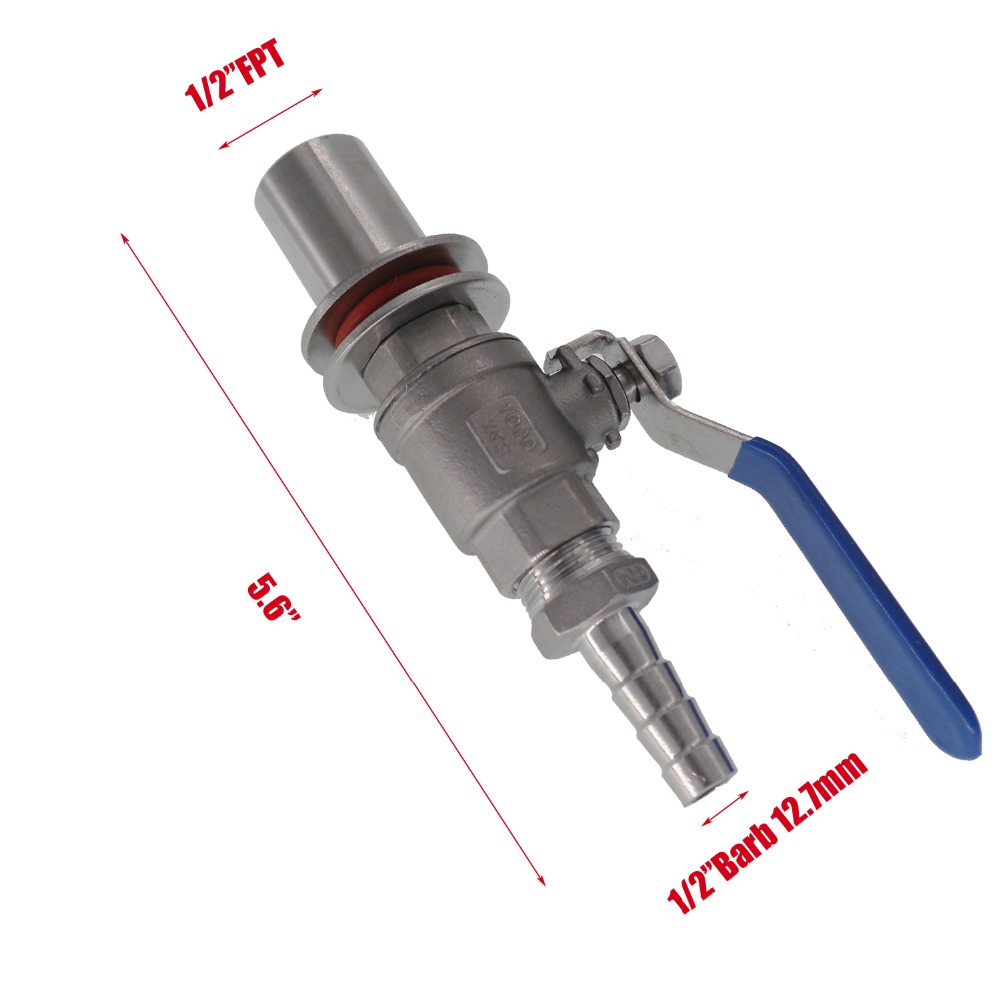 Stainless Steel Ball Valve 1/2" Barb Pipe Weldless Compact Kettle Ball Valve Homebrew,bulkhead Ball Valve