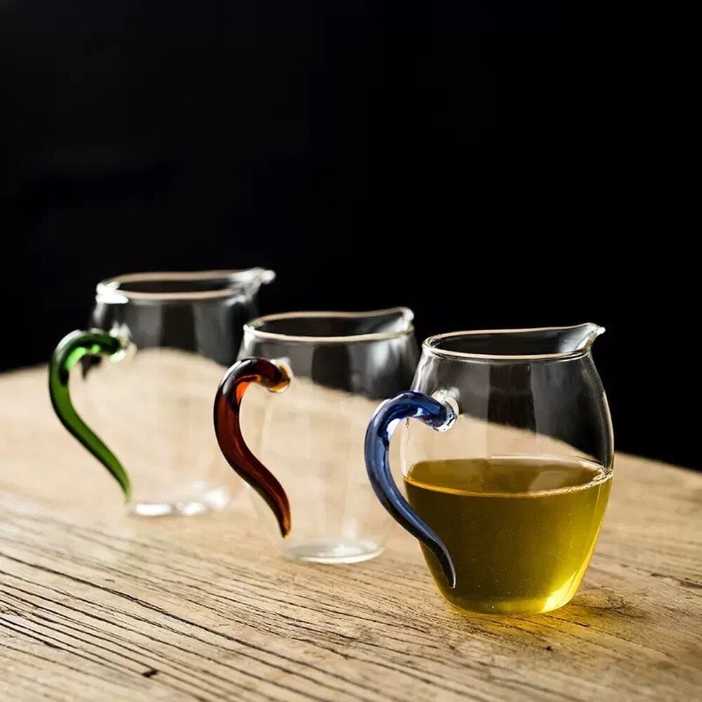 Color handle thickened fair cup heat-resistant glass tea dispenser Linglong Gongfu teacup tea ceremony accessories