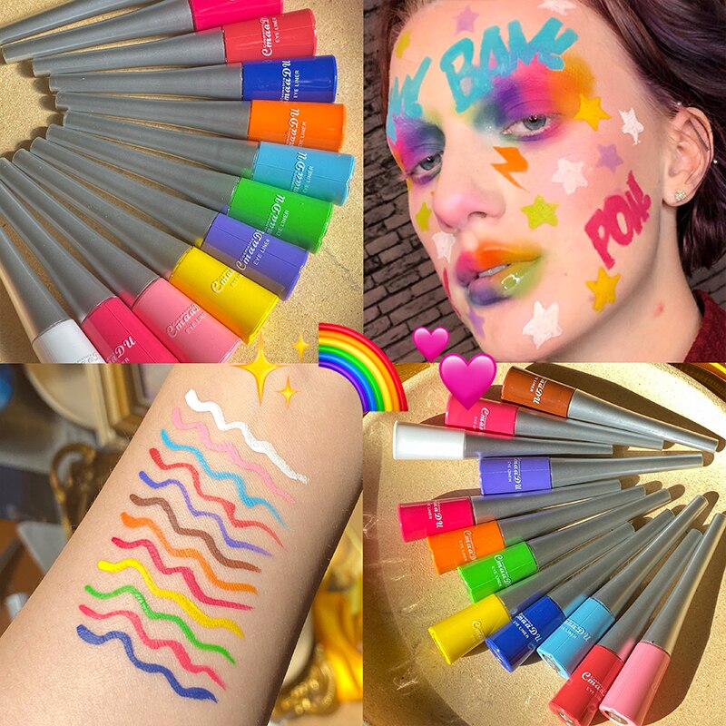12 Kleuren Neon Vloeibare Eyeliner Potlood Waterdichte Kleurrijke Blauw Groen Geel Wit Eye Liner Pen Vrouwen Make-Up Ogen Cosmetica