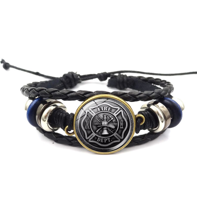 Regalo di gioielli con bracciale intrecciato retrò in vetro con cupola di vigile del fuoco di salvataggio: Bruno-rossastro