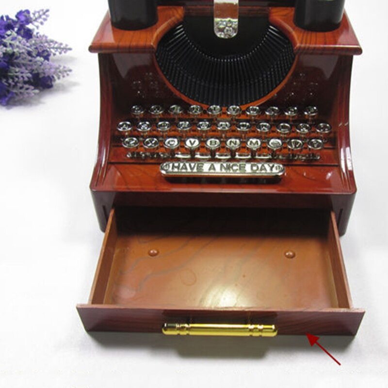 Caja de música de máquina de escribir Vintage, cajas musicales antiguas, juguete mecánico para de cumpleaños, Q6PD