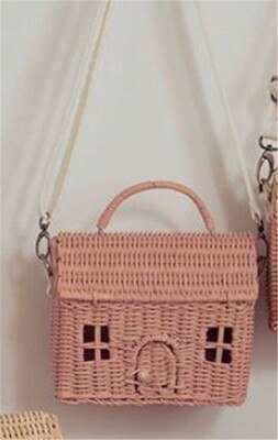 Vintage boîte femmes épaule à la main bandoulière sacs de messager décontracté sac à main été plage rotin tissé sacs de paille: Rose