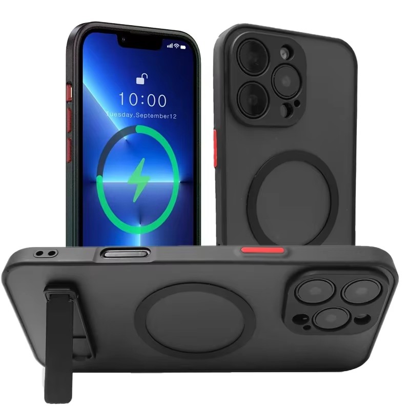 Funda magnética para teléfono móvil con soporte para iPhone 17 16 Pro Max 15 14 Plus 13 12 11 cubierta translúcida con soporte