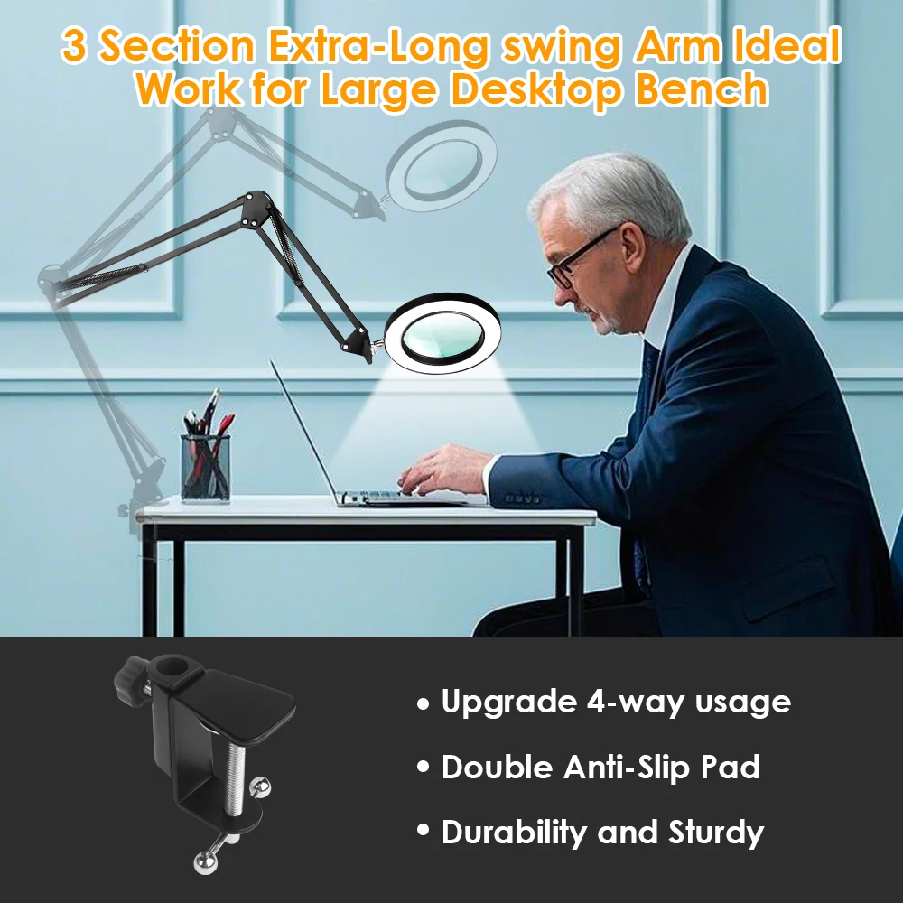 Nieuw driedelig vergrootglas 3-kleurig aanpassen LED-verlichting Leestafellamp voor lasreparatie Close Work