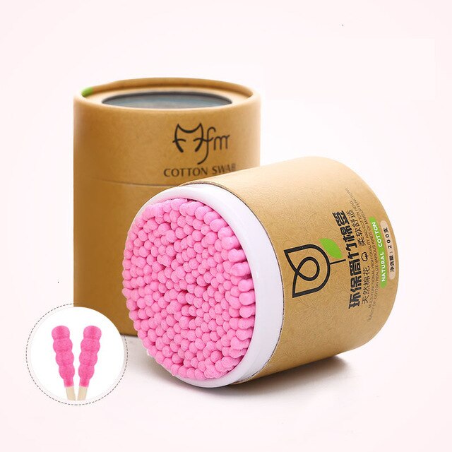 200 Stks/doos Bamboe Wattenstaafje Houten Sticks Zachte Wattenstaafjes Schoonmaken Van Oren Tampons Microbrush Cotonete Pampons Gezondheid Schoonheid: pink