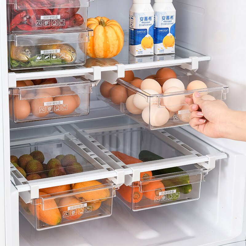 Transparent Fridge Organizer Adjustable Refrigerator Drawer Plastic Kitchen Fruit Food Storage Box Kitchen Organizer