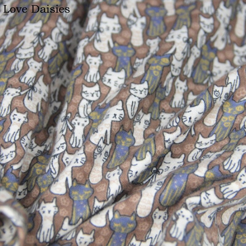 100% Katoen Vlakte Geborsteld Leuke Bruin Met Blauwe Witte Kat S Soft Cozy Stoffen Voor Herfst Kleding Dress Shirt Handwerk patchwork