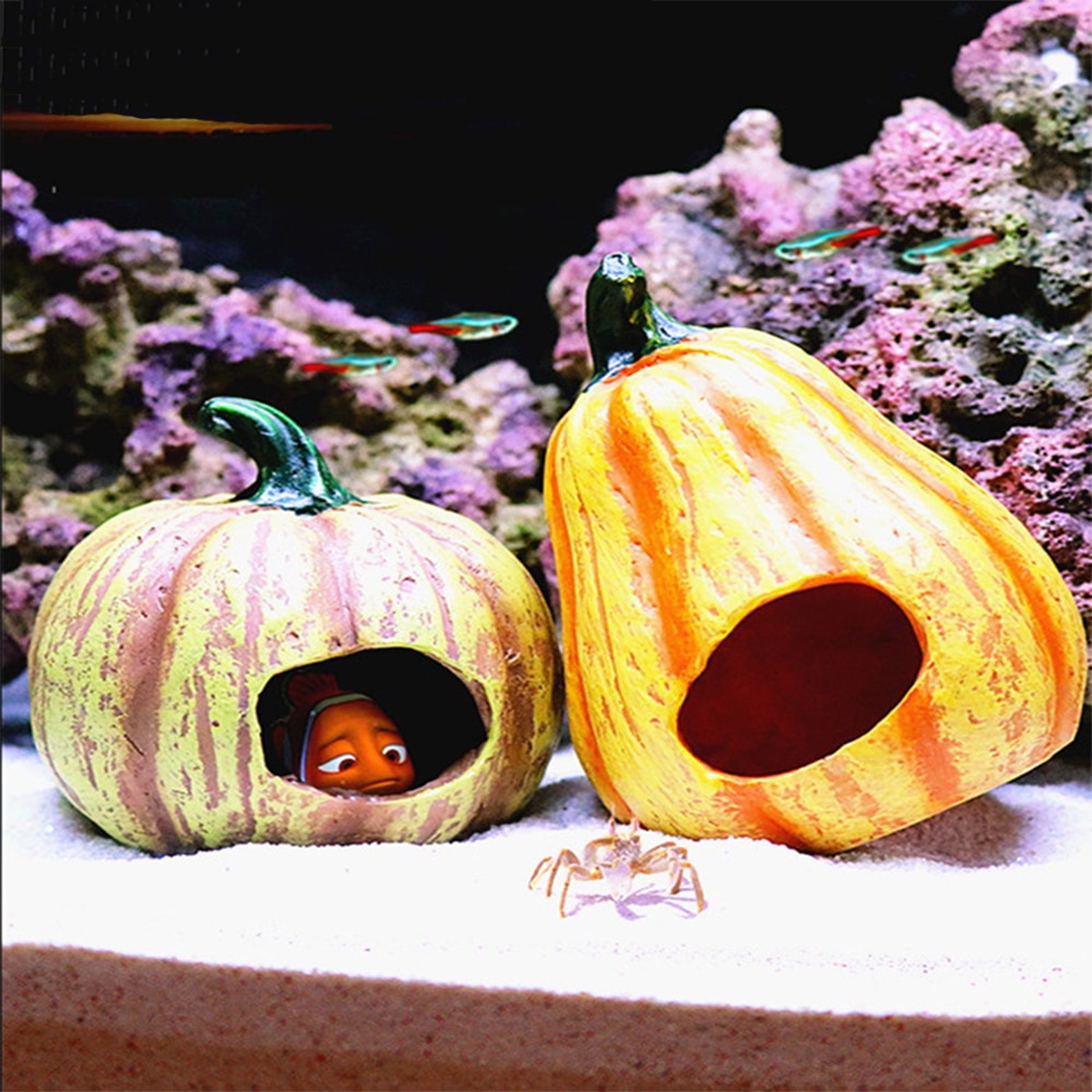 Akvarium akvarium dekorasjon simulering harpiks ornamenter fisk reker gresskar evakueringshus halloween sett dekorasjon