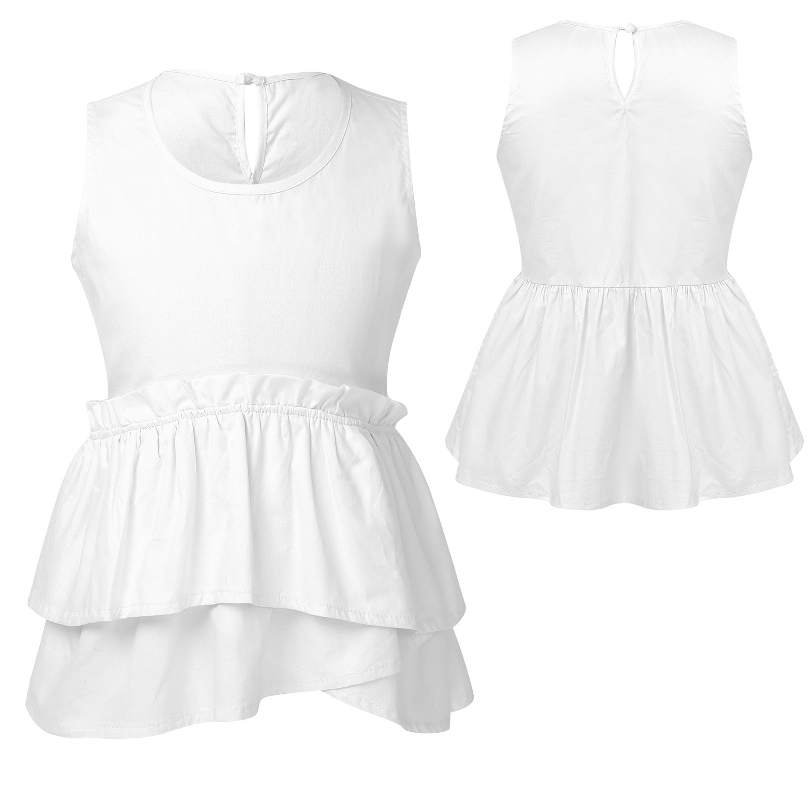 Kids Girls Shirt Casual Cotton Solid Color Sleeveless Tops Teenage School Girls Ruffle Blouse Summer Shirts Children Clothing: Beige / 6