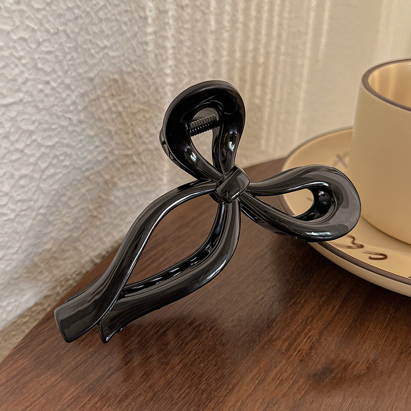 Lazo de cola de caballo, garra grande para el cabello, accesorios para el cabello de cangrejo para mujer, pinzas para el cabello con lazo acrílico sólido, horquillas, pasadores para niñas, diademas: Gris