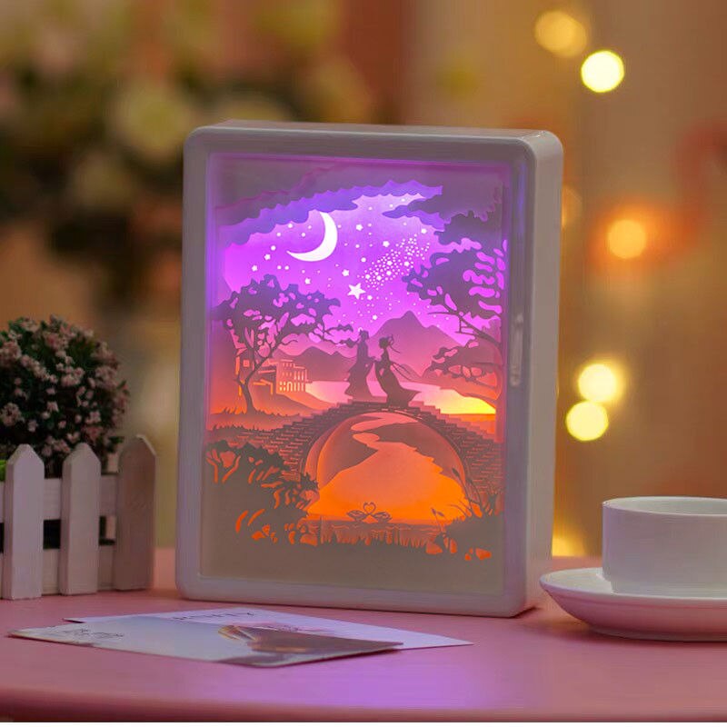 Light Shadow Paper Carving Lamp Room Decoration Items Girl Birthday Finished Diy Production Bedroom Romantic Night Light: Bridge
