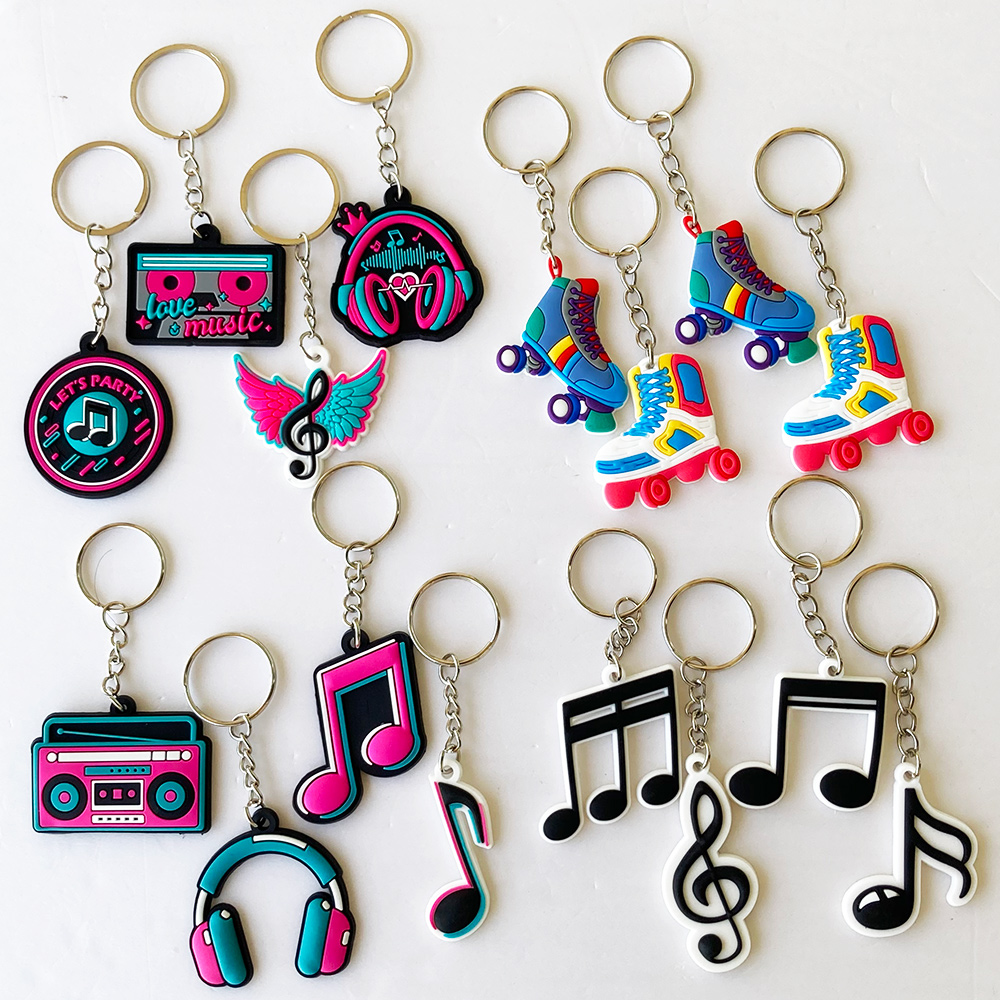 12Pcs Music Party Favors Silicone Music Keychain Musical Note Keychain Roll Themed Keychains 80s 90s Music Themed Party Supplies