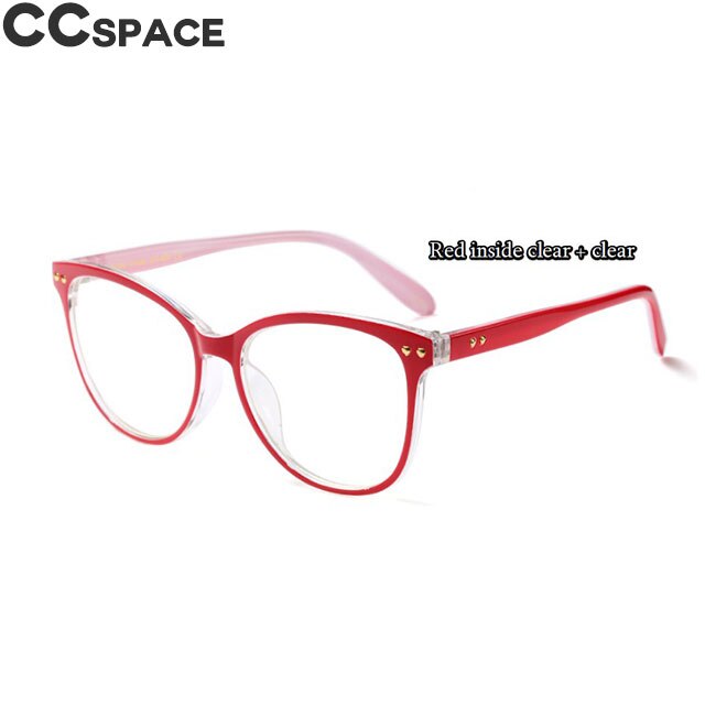 45563 Rivet Round Cat Eye Glasses Frames Square Men Women CCSPACE Brand Optical Eyewear Computer Glasses: C3 Red clear