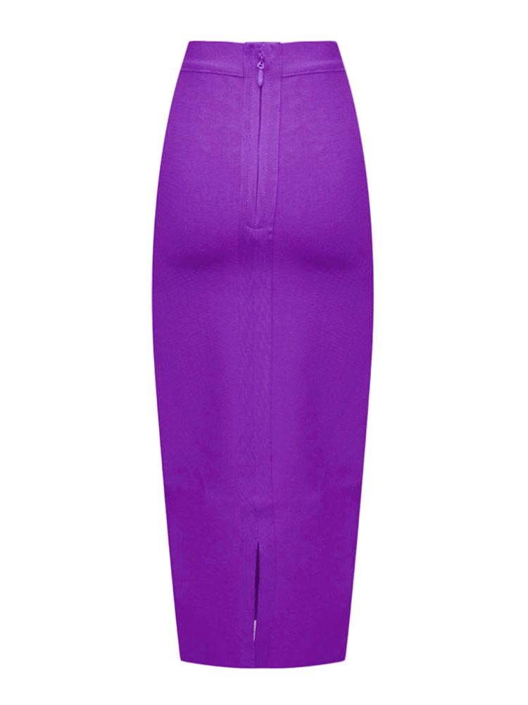 BEAUKEY Sexy Blue Mid Calf HL Bandage Pencil Skirt Long Bodycon Women Stretchable Split Skirt XL Red Women Skirts: Purple / L
