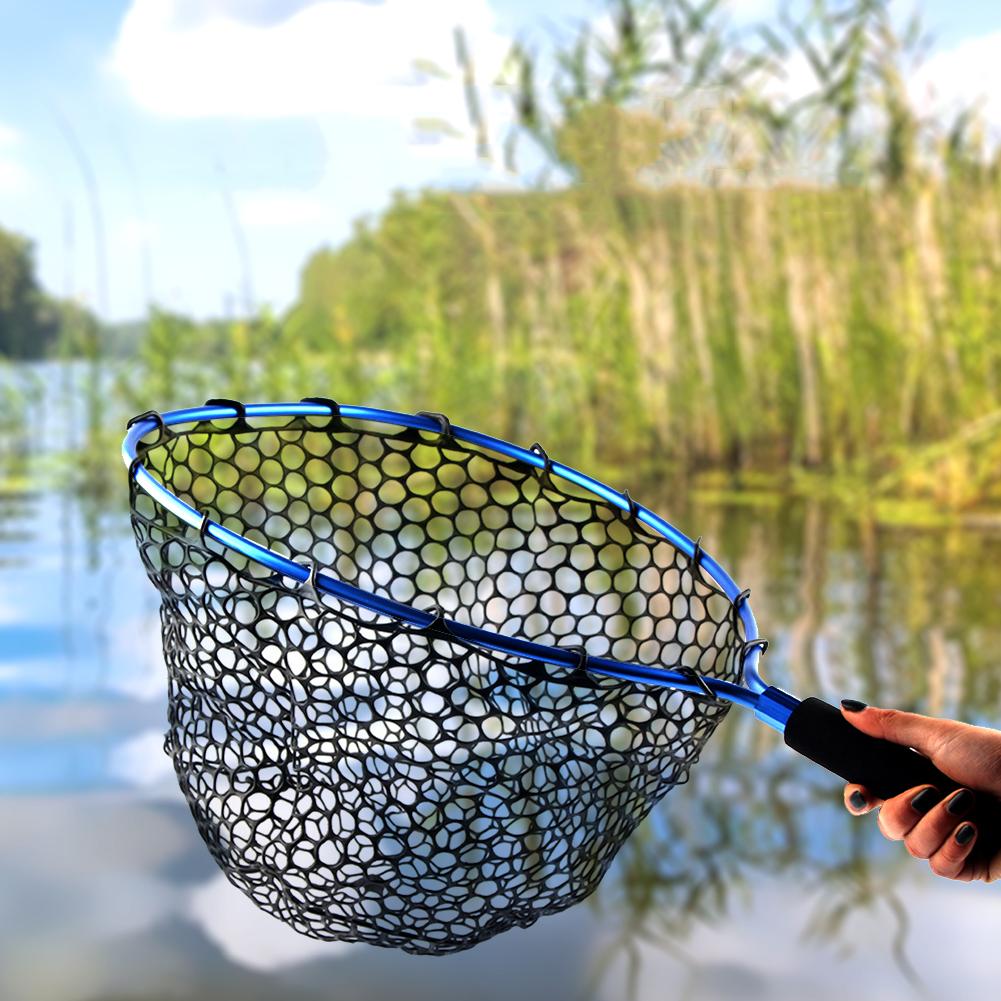 48x30CM Fishing Hand Net Foldable Fly Fishing Brail Blue Soft Rubber Landing Net Fishing Tackle Accessories