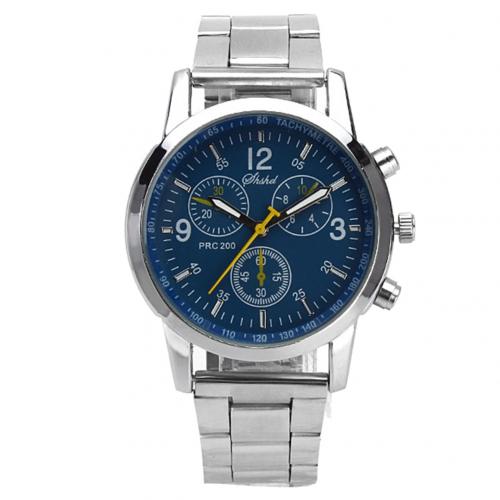 Men Round Sub-dials Decor Alloy Band Analog Quartz Wrist Watch: Blue