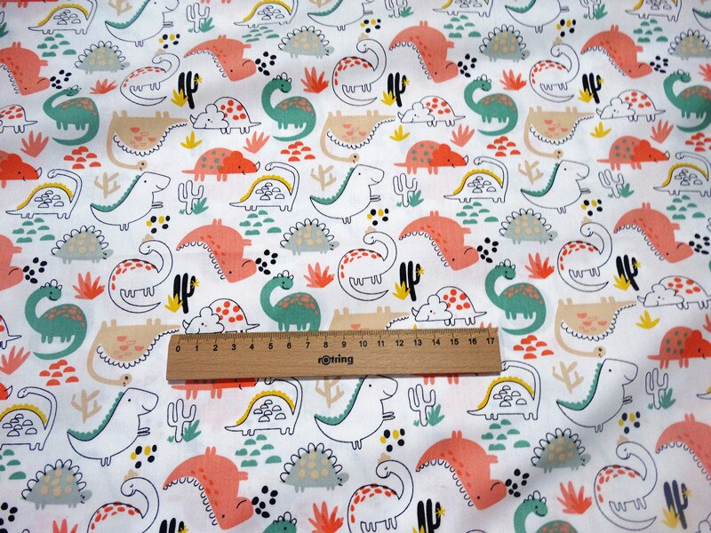 Tissu imprimé coton Jurassic | Mignon motif de dinosaure, tissu sergé pour enfants, de mètre: Coloré / 50x160cm