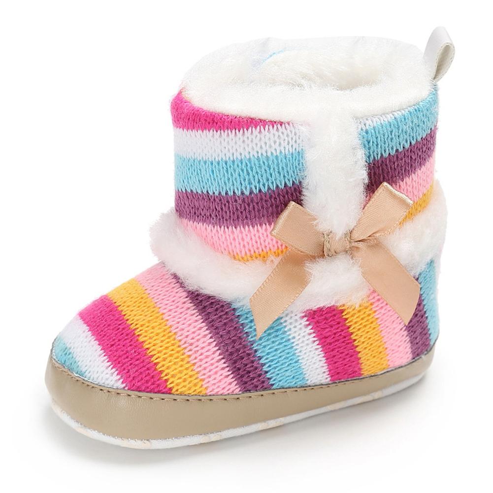 Botas de nieve para niñas pequeñas, zapatos cálidos con suela suave de arco iris, de princesa, para invierno