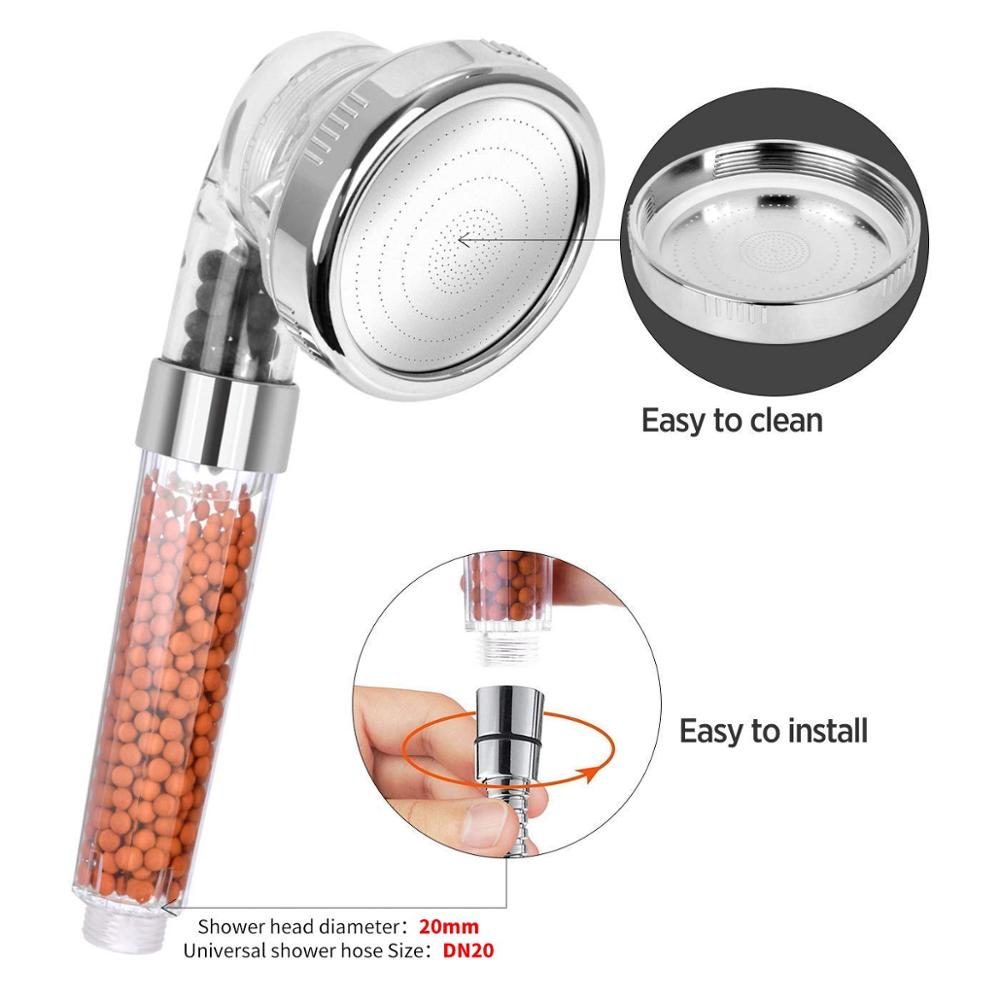 Zloog 3 Function SPA Handheld Shower Head Water Saving Rainfall Filter Shower Head High Pressure with tourmaline balls