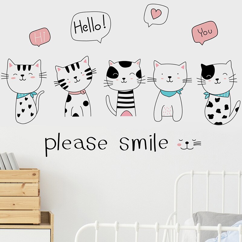 Cartoon Mooie Katten Muurstickers Voor Kinderkamer Babykamer Decoratie Eco-Friendy Zelfklevende Vinyl Muurstickers home Decor