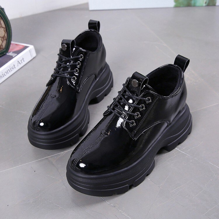 Cortex à lacets baskets chaussures vulcanisées dames chaussures de marche chaussures plates respirantes augmenter chaussures imperméables E15-26: Black / 5