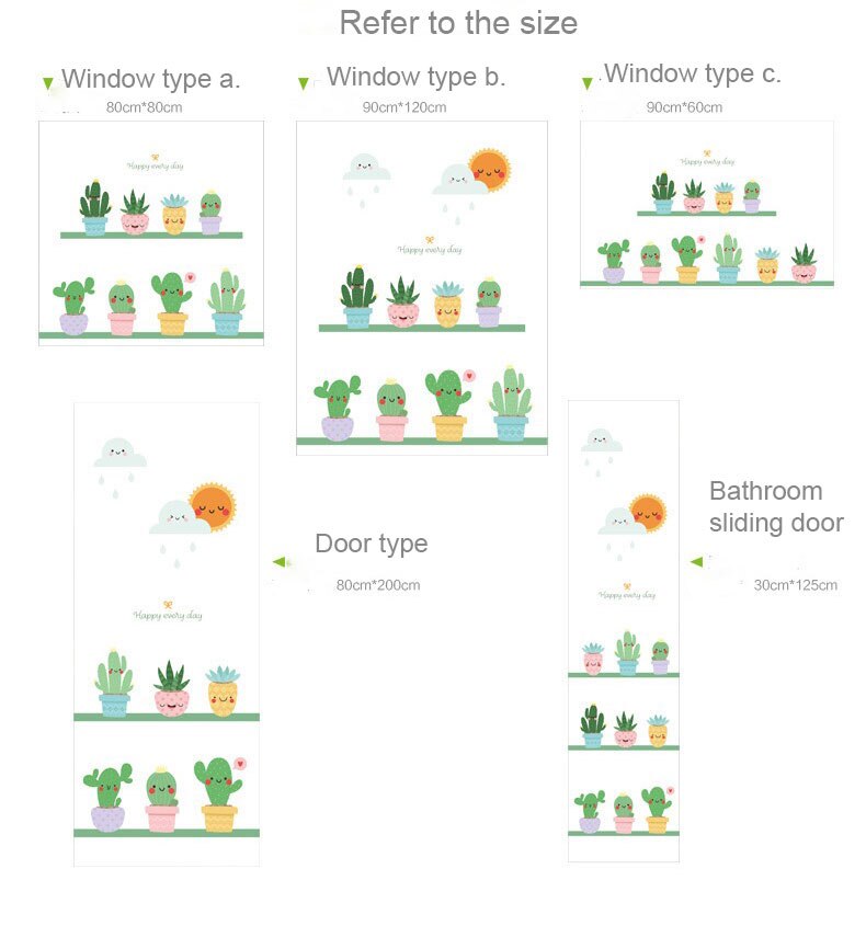 Cactus en pot taille personnalisée fenêtre Film sur verre autocollants pas de colle teinté vie privée décalcomanies salle de bains bureau porte coulissante décor à la maison