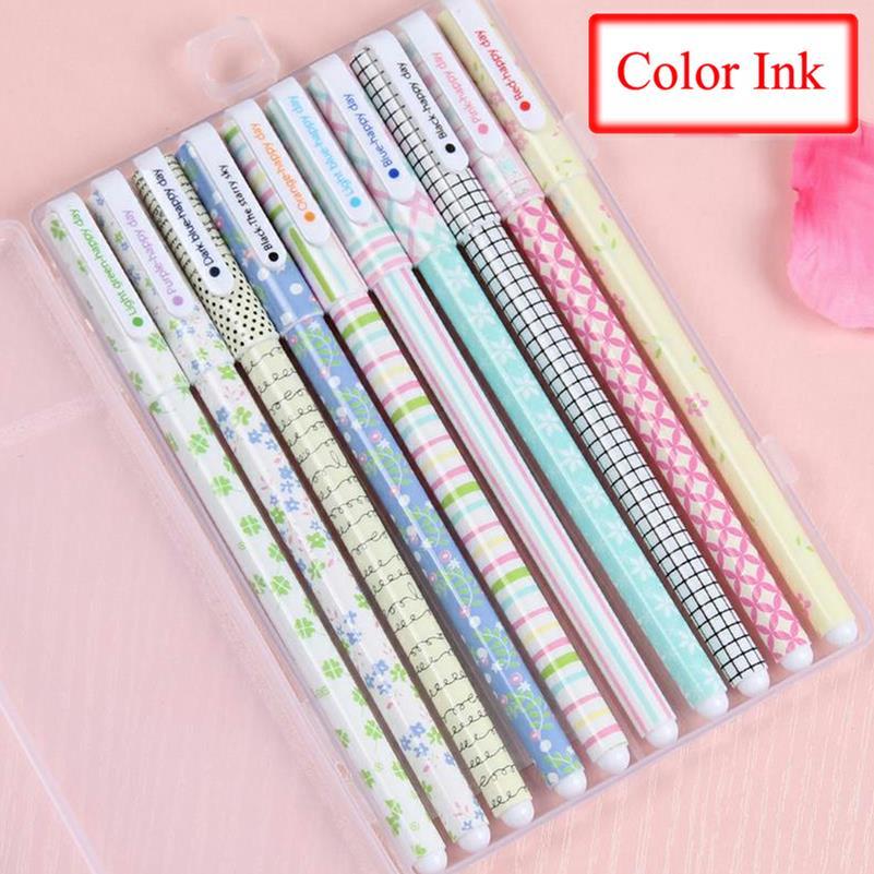 10 unids 6 unids kawaii flor colorida Cancillería gel pluma material escolar oficina papelería papelaria canetas coloridas color de la pluma 04083: 1