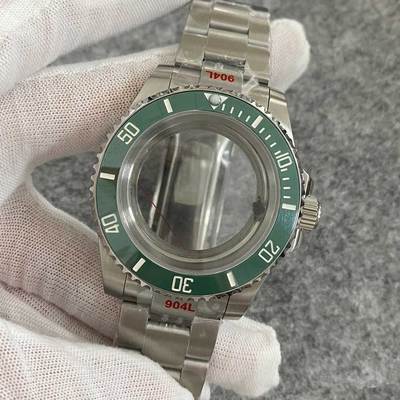 40Mm Transparante Bodem Horloge Case + Zand Riem Strap Extension Gesp Platte Saffierglas Geschikt Voor NH35/NH36 beweging: SUB Green