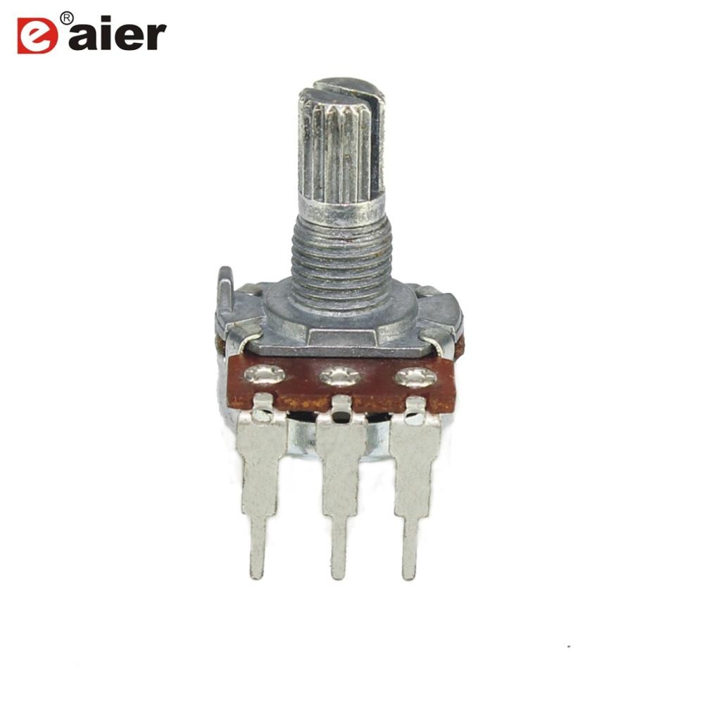 2 stuks  wh148- type enkele draaipotentiometer met 15mm lengtes 6.0mm metalen tanden gekartelde as met lange pcb-aansluitingen  b250k