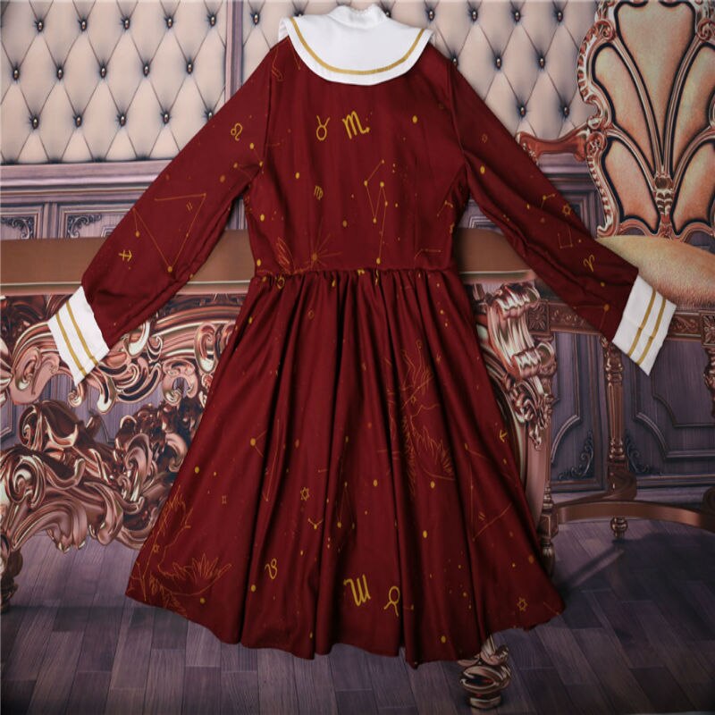 Femmes mignon doux soeur Nun col Vintage collège Lolita robe rouge taille haute robe Lolita robe à manches longues robe pour dames: M