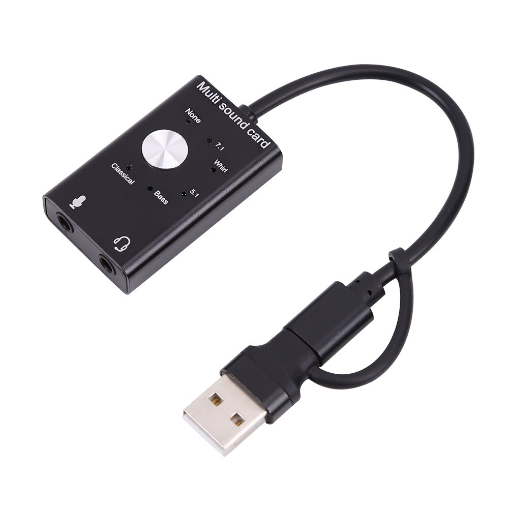 Audio Jack Cable Adapter Switch Volume Drive USB External Adapter 6 Effects USB Sound Card for Laptop Desktop Computer