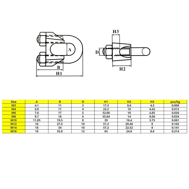 U Type Clamp Wire Rope Clips Clip U-shaped Steel Wire Rope Clip Cable Bolts Rigging Hardware Clamps 304 Stainless Steel