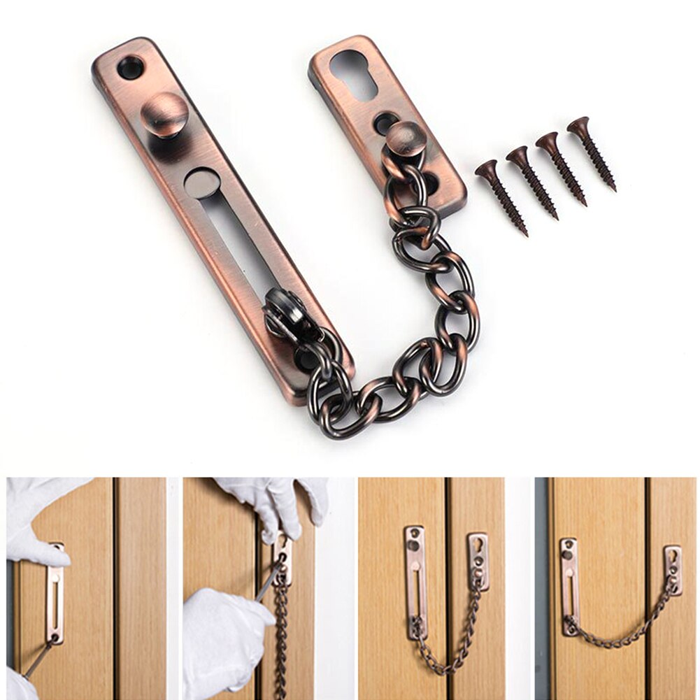Door Chain Lock Stainless Steel Security Chain Guard Spring Anti Theft Press Heavy Duty Polished Latch Screw Guard Accessories